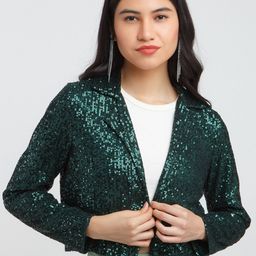 Zink London Women Green Embellished Crop Blazer-picture-42