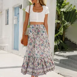 StyleCast Printed Flared Maxi Skirt-picture-15