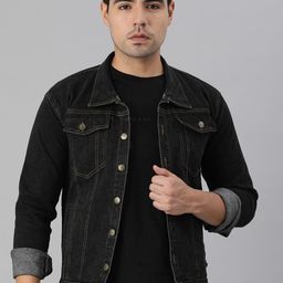 VOXATI Men Black Washed Denim Jacket with Embroidered-13