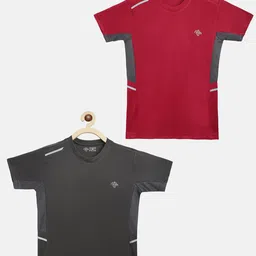 CHIMPRALA Boys Maroon & Grey Pack Of 2 Moisture Wicking Sports T-shirt-image-15