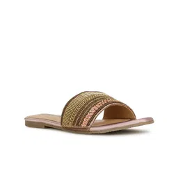Bata LYNN Ethnic Embellished Fabric Open Toe Flats-77