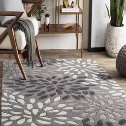 Safiya Carpet Grey Floral Printed Hand-Tufted Woollen Carpets-image-70