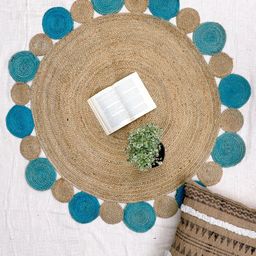 Art Avenue Brown & Blue Woven Design Jute Circular Carpet-image-94