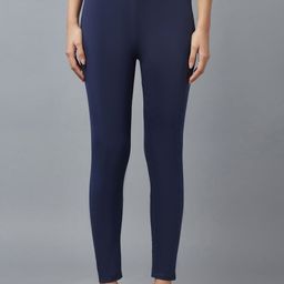 elleven Women Navy Blue Solid Cotton Lycra Ankle Length Leggings-image-95