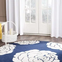 Safiya Carpet Navy Blue & White Floral Hand Tufted Woollen Carpet-picture-17