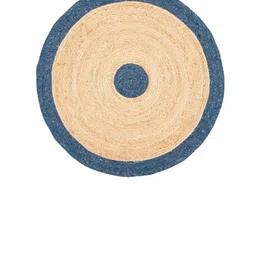 Art Avenue Moist Beige & Blue Colourblocked Jute Round Carpet-39