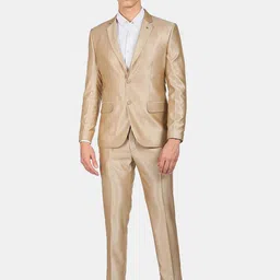 AD By Arvind Oxford Men Khaki Single Breasted Tailored-Fit Two Piece Suit-image-85