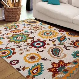 Safiya Carpet Beige & Red Ethnic Motifs Printed Hand-Tufted Woollen Carpet-14