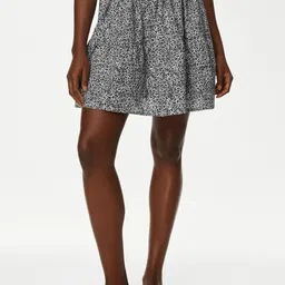 Marks & Spencer Floral Printed Pure Cotton Flared Mini Skirts-picture-57