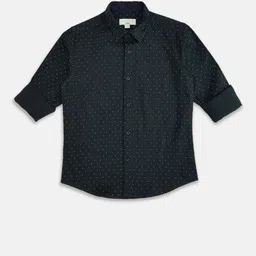Pantaloons Junior Boys Navy Blue Printed Party Cotton Shirt-picture-5