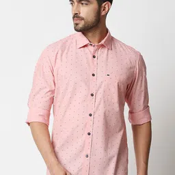 Basics Men Pink & Navy Blue Slim Fit Ditsy Printed Cotton Casual Shirt-image-22