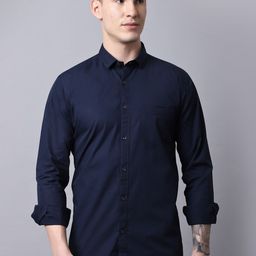 Majestic Man Men Navy Blue Slim Fit Pure Cotton Casual Shirt-image-93