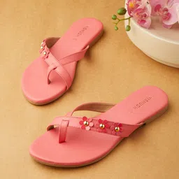 Vishudh Women Coral Embellished Open Toe Flats-53