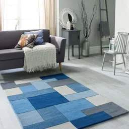 Safiya Carpet Blue & White Geometric Woollen Carpets-25