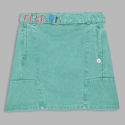 ELLE Girls Sea Green Solid Pure Cotton Skirt-image-75