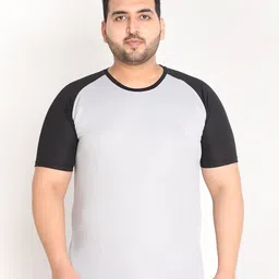 CHKOKKO Plus Men Grey and Black Raglan Sleeves Round Neck T-shirt-picture-16