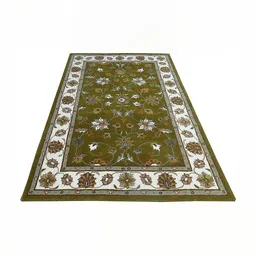 Safiya Carpet Green & White Ethnic Motifs Hand Tufted Woollen Carpets-32