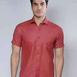 MARK & ALBERT Men Red Classic Slim Fit Cotton Formal Shirt-image-47