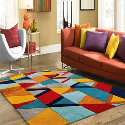 Safiya Carpet Blue Geometric Printed Hand-Tufted Woollen Carpets-image-68