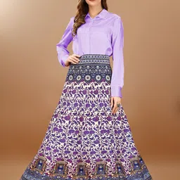 SAPTRANGI Floral Print Flared Maxi Skirt-image-1