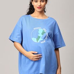 The Mom Store Graphic Printed Pure Cotton Oversized Maternity T-shirt-image-99