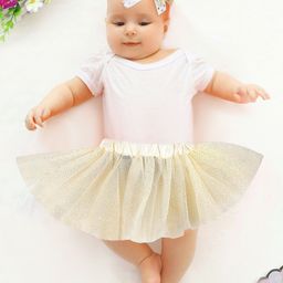 Baby Moo Infant Girls Gold-Coloured Flared Mini Tutu Skirt With Bow-picture-47