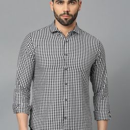 Mast & Harbour Black Classic Slim Fit Gingham Checked Pure Cotton Casual Shirt-image-99