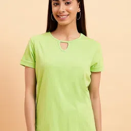 MINT STREET Round Neck Cut Out Pure Cotton Casual T-shirt-image-52