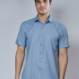 MARK & ALBERT Men Blue Classic Slim Fit Cotton Formal Shirt-image-17