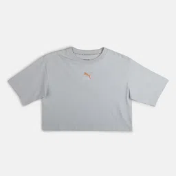Puma Girls Grey Solid Relaxed Fit GRL Cropped Youth T-shirt-picture-2
