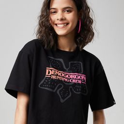 The Souled Store Women Black Stranger Things Drop-Shoulder Sleeves Oversized T-shirt-image-69