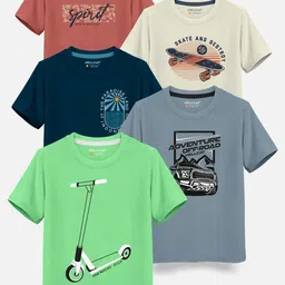 HELLCAT Boys Pack Of 5 Printed Cotton T-shirt-image-55