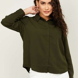 Xpose Women Olive Green Smart Slim Fit Casual Shirt-image-93