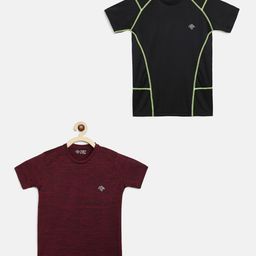 CHIMPRALA Girls Pack Of 2 Black & Maroon Solid Antimicrobial Outdoor T-shirts-41