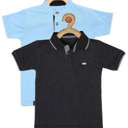 earth conscious Boys Pack Of 2 Regular Fit Blue & Black Polo Collar T-shirt-image-97
