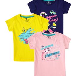 Cub McPaws Girls Pack of 3 Typography Printed T-shirt-image-72
