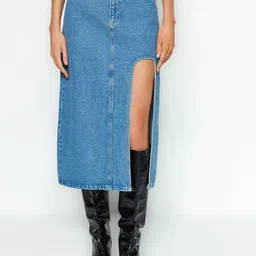 Trendyol Pure Cotton A-Line Midi Skirt-image-60