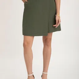 FableStreet Front Overlap Panel Linen Mini Skort-6