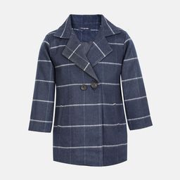 CHKOKKO Girls Checked Single-Breasted Trench Coat-image-98