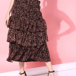 STREET 9 Women Brown Floral Printed Frill Skirts-image-16