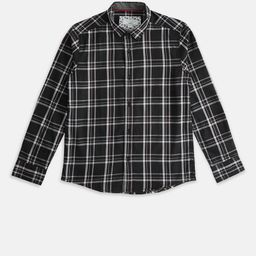 Pantaloons Junior Boys Black Tartan Checks Checked Party Shirt-picture-0
