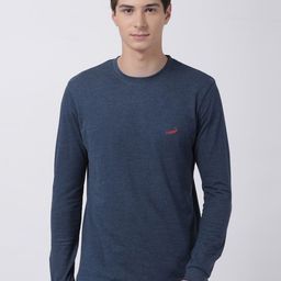 Crocodile Men Blue Solid Cotton T-shirt-image-39