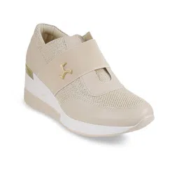 Mochi Women Beige Woven Design Slip-On Sneakers-14