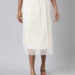 SHOWOFF Self Design Flared Midi Tulle Skirt-image-31