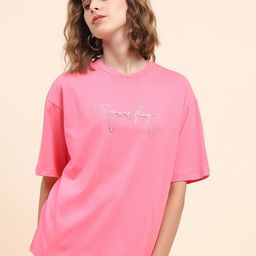CAMLA Typography Printed Drop-Shoulder Sleeves Pure Cotton T-shirt-image-19