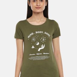 Honey by Pantaloons Women Olive Green Typography Printed T-shirt-picture-40