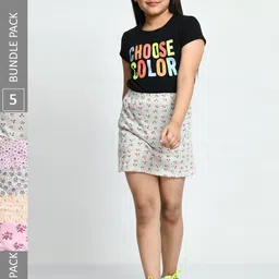IndiWeaves Girls Pack Of 5 Printed Pure Cotton Straight Skirts-image-63