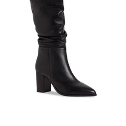 Peach Flores Women Block Heeled High-Top Leather Slouchy Boots-picture-26