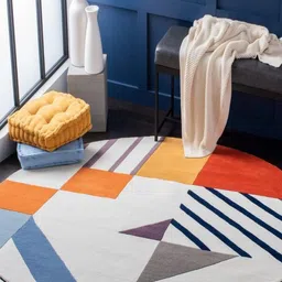 Safiya Carpet White & Orange  Geometric Hand Tufted Woollen Carpets-image-76