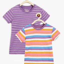 Campana Girls Pack Of 2 Purple & White Striped T-shirt-image-80